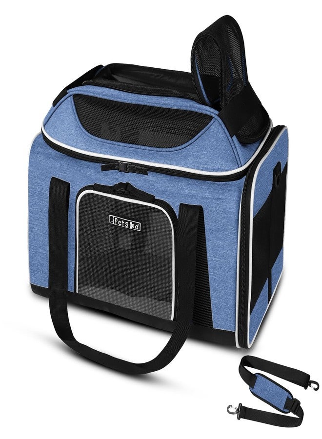 Petskd Top-Expandable Pet Carrier 18x11x11 Inches Delta American United Airline Approved, Soft-Sided Carrier for Small Cats and Dogs with Locking Safety Zippers and Anti-Scratch Mesh(Blue) - Image 1
